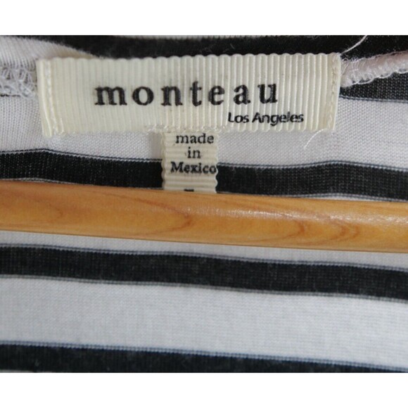 Monteau Los Angeles Top Women’s Black White Striped SPLICED TEE Large‎ Rayon - Picture 3 of 8
